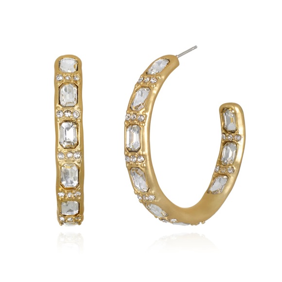 Badgley Mischka Crystal Stone Hoop Earrings - Picture 1 of 6